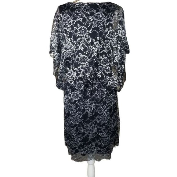 Black Sheer Metallic Silver Sparkle Floral Lace Little Black Dress - Picture 8 of 12